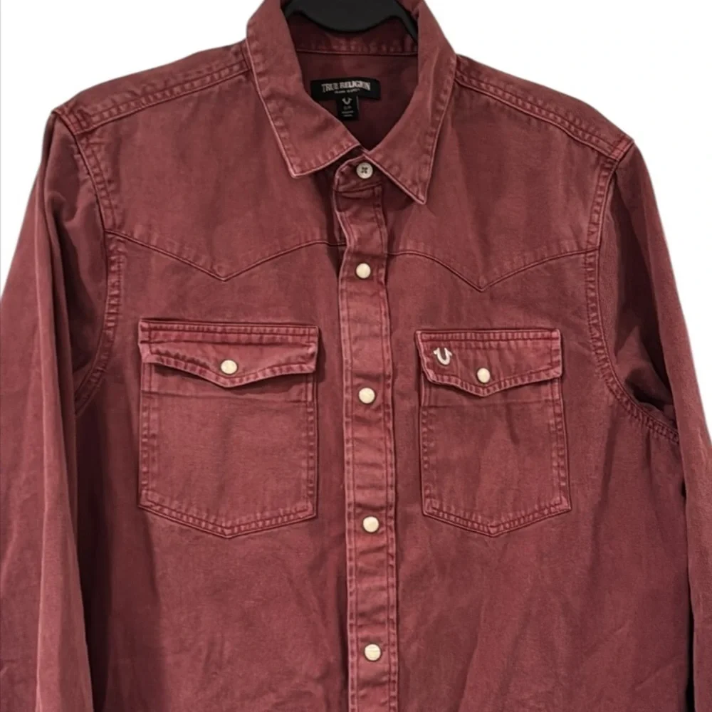 True Religion Overdyed Dark Burgundy Western Cotton Shirt Size Small